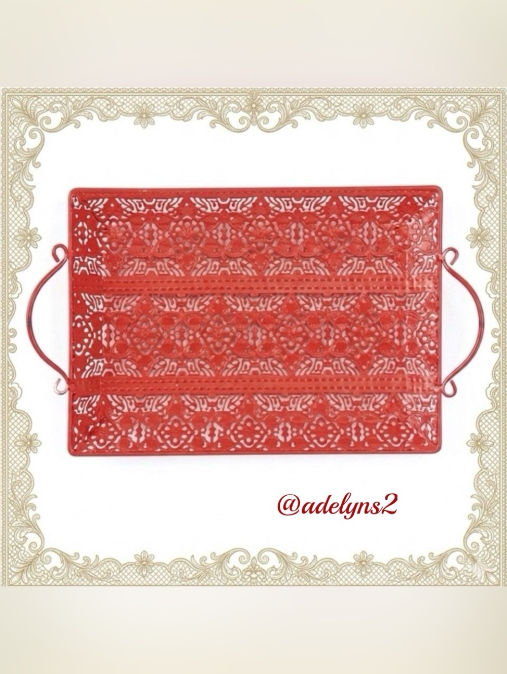 🌺 Rare! 🌺 NWOT The Pioneer Woman Red Lace Metal Tray - New Without Tag